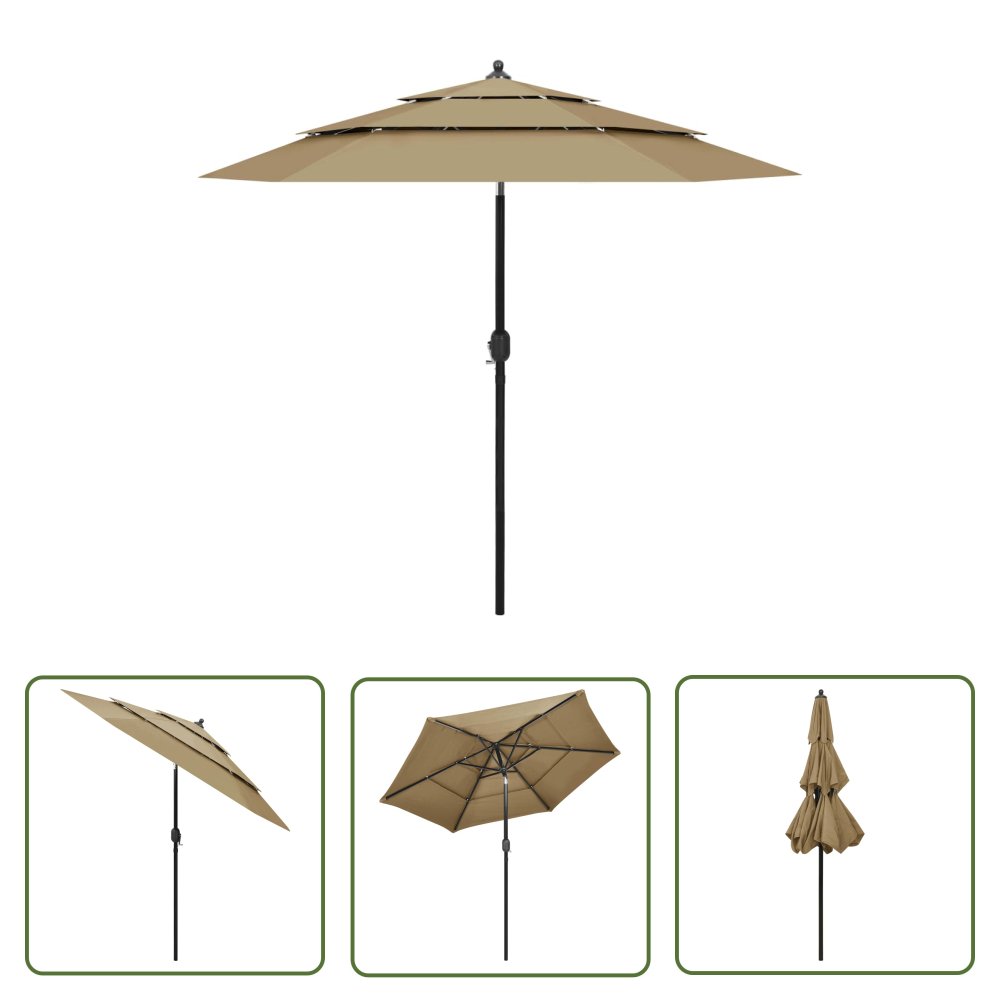 The Living Store 3-poziomowy parasol na aluminiowym słupku - taupe - 2 -5 m - Parasol Ogrodowy