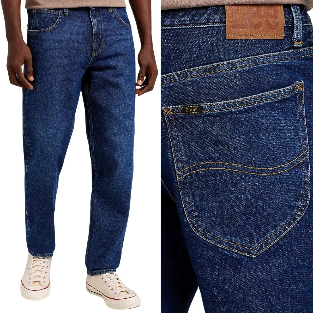 Lee OSCAR BlueNostalgia LUŹNE ZWĘŻANE SPODNIE JEANSOWE CIEMNY DżINS W36 L32