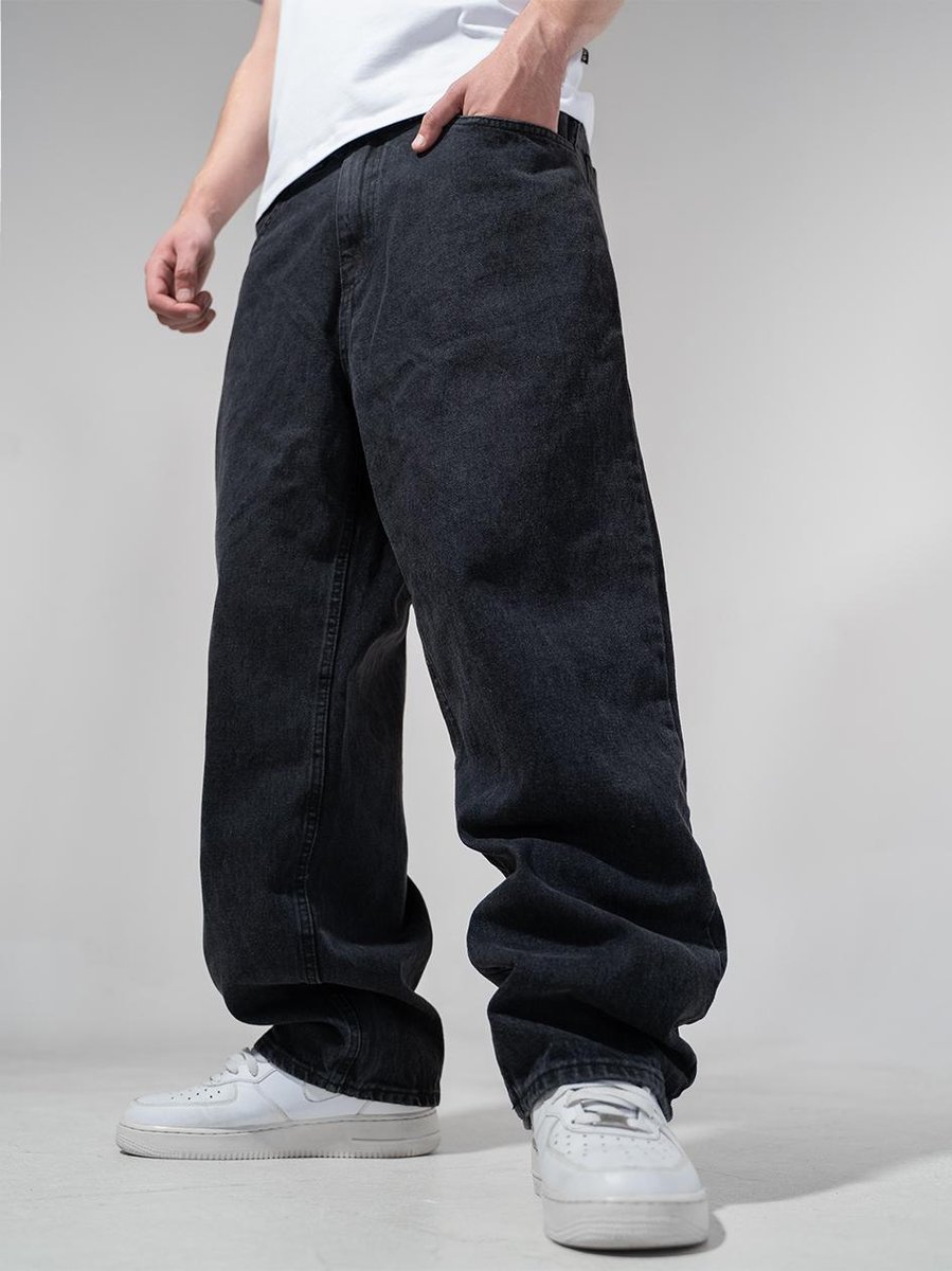 Szerokie Spodnie Jeansowe Baggy Męskie Czarne Jigga Wear Crown XL