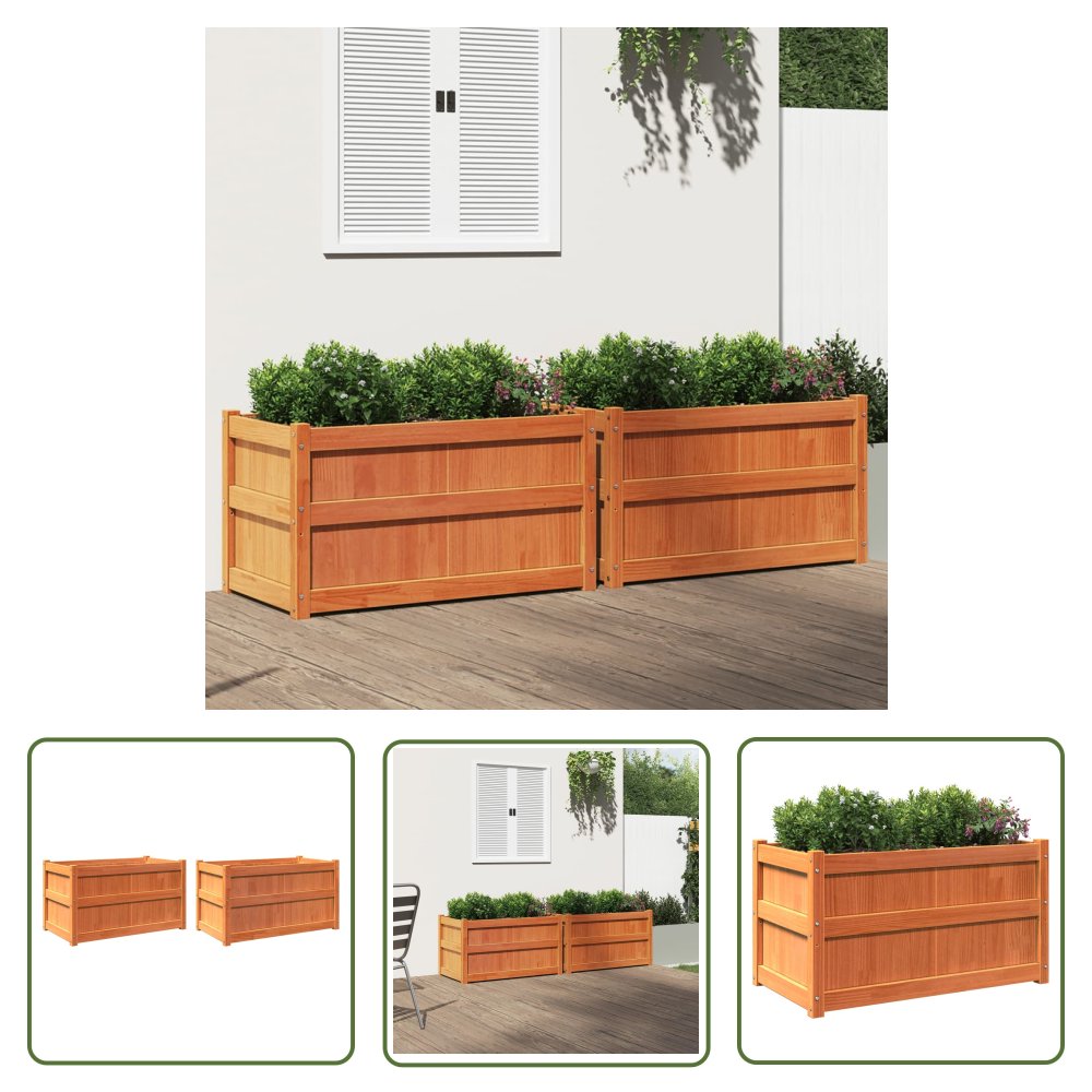 The Living Store Donice ogrodowe - 2 szt. - woskowy brąz - lite drewno sosnowe - Doniczka