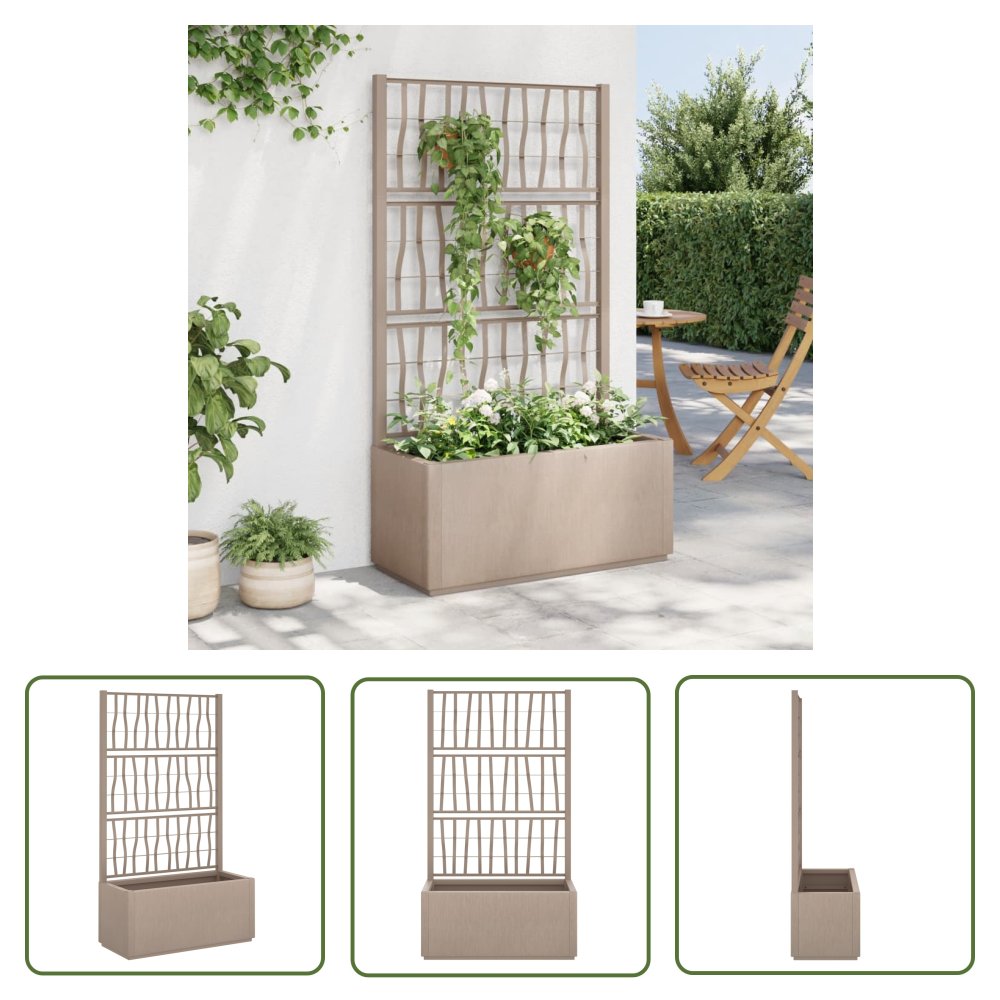 The Living Store Donica ogrodowa z kratką - jasnobrązowa - 80x36x140 cm - PP - Skrzynia Na Rośliny