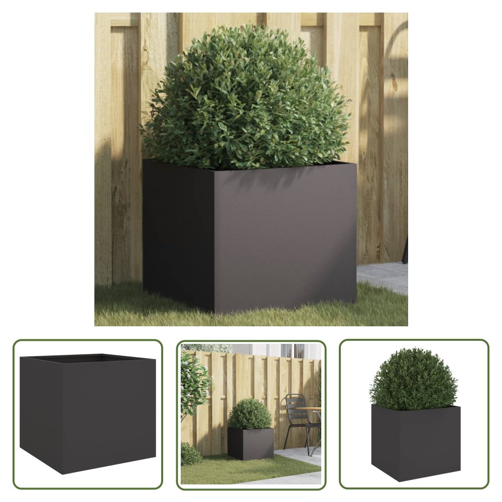 The Living Store Donica - czarna - 42x40x39 cm - stal - Doniczka