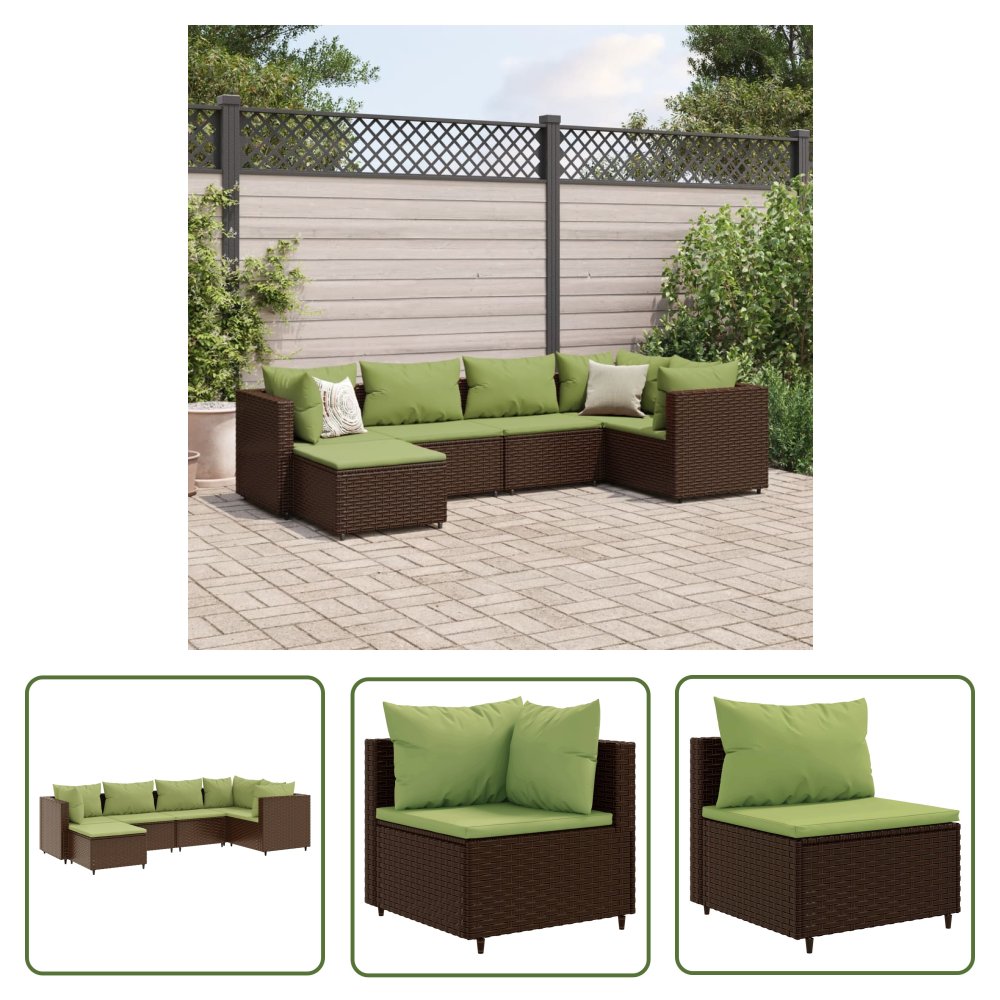 The Living Store 6-cz zestaw wypoczynkowy do ogrodu - poduszki - brązowy rattan PE - Zestaw Wypoczynkowy Do Ogrodu