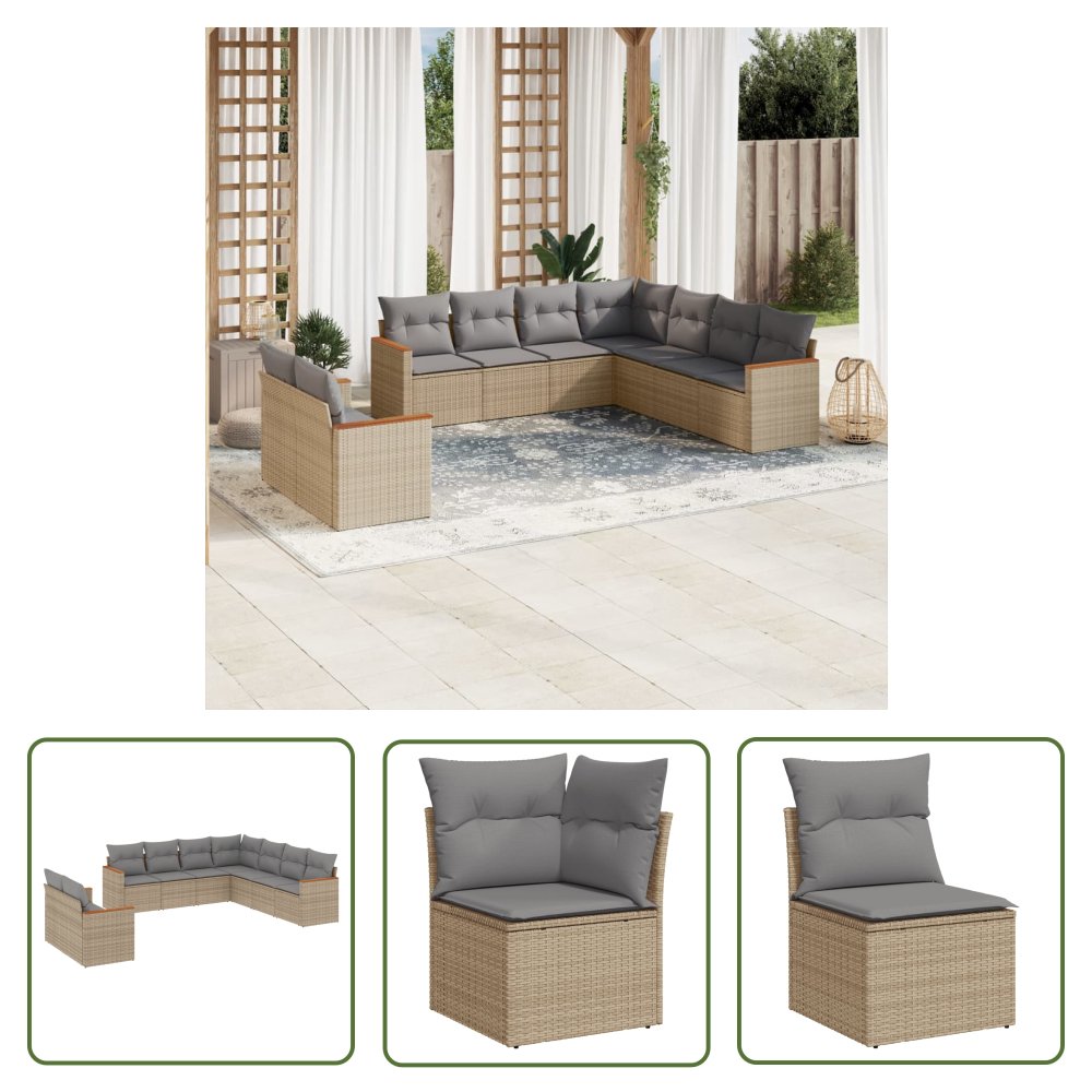 The Living Store 9-cz. zestaw mebli ogrodowych z poduszkami - mieszany beż - Sofa Ogrodowa