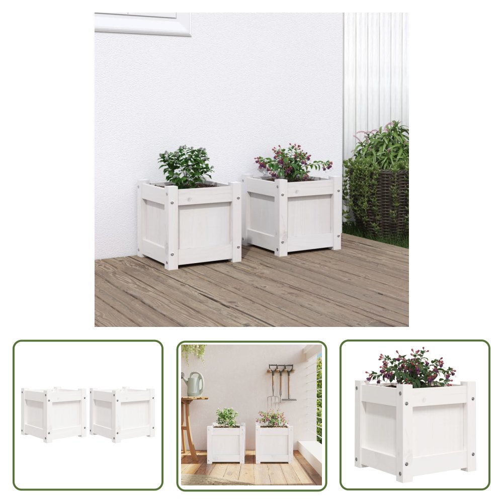 The Living Store Donice ogrodowe - 2 szt. - białe - lite drewno sosnowe - Donica