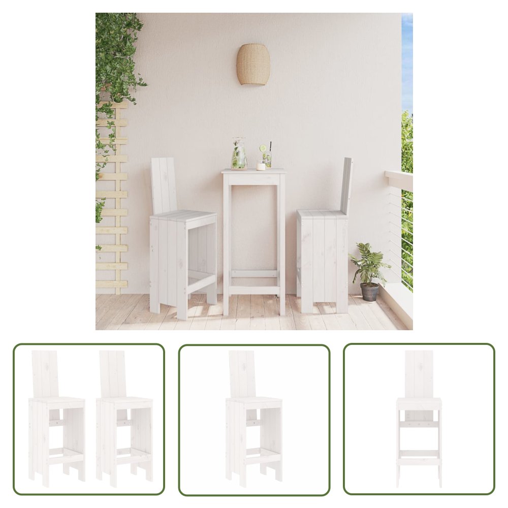 The Living Store Stołki barowe - 2 szt. - białe - 40x42x120 cm - lite drewno sosnowe - Krzesło Barowe