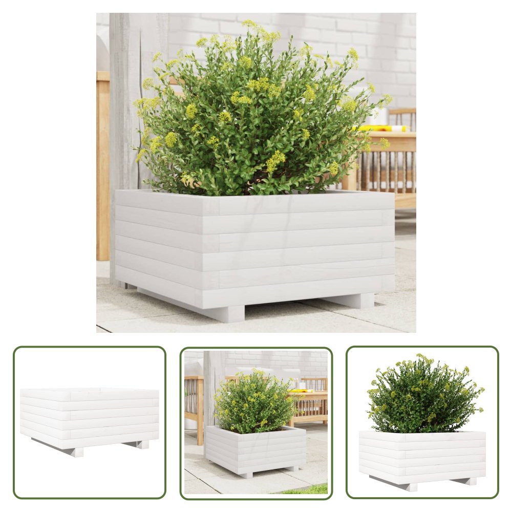 The Living Store Donica ogrodowa - biała - 50x50x26 -5 cm - lite drewno sosnowe - Donica Ogrodowa
