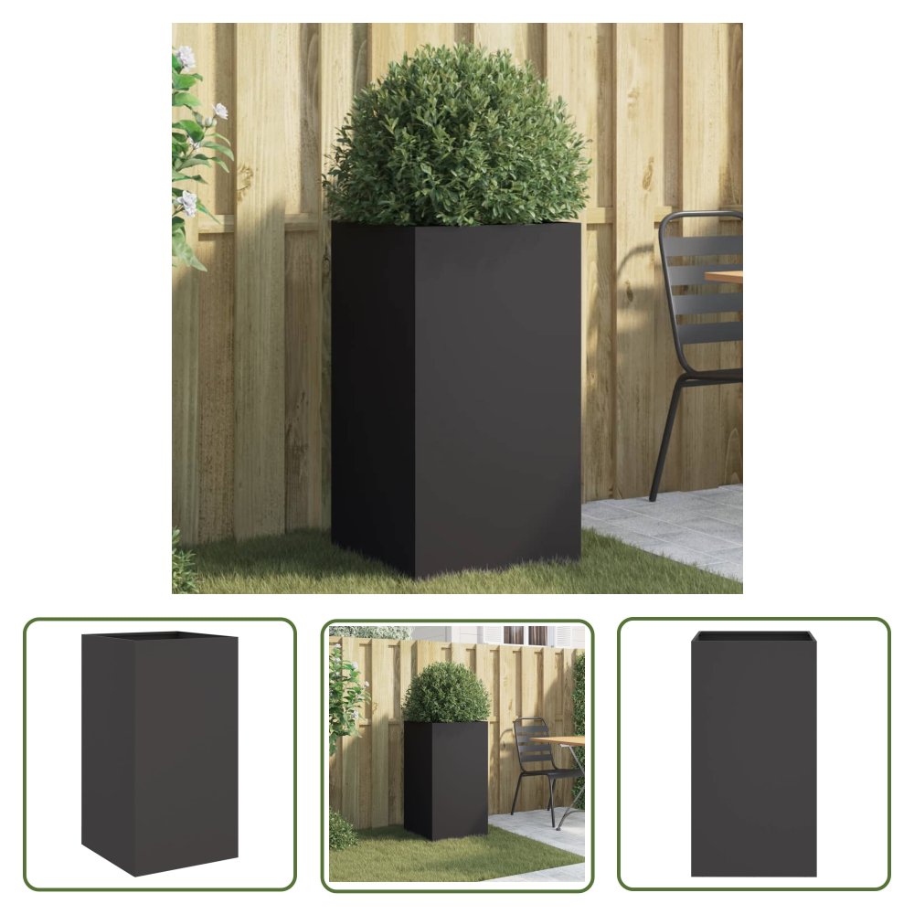 The Living Store Donica - czarna - 42x38x75 cm - stal - Doniczka