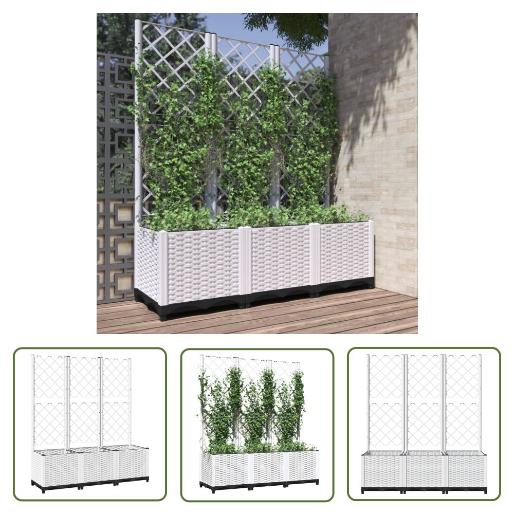 The Living Store Donica ogrodowa z kratką - biała - 120x40x136 cm - PP - Donica Ogrodowa