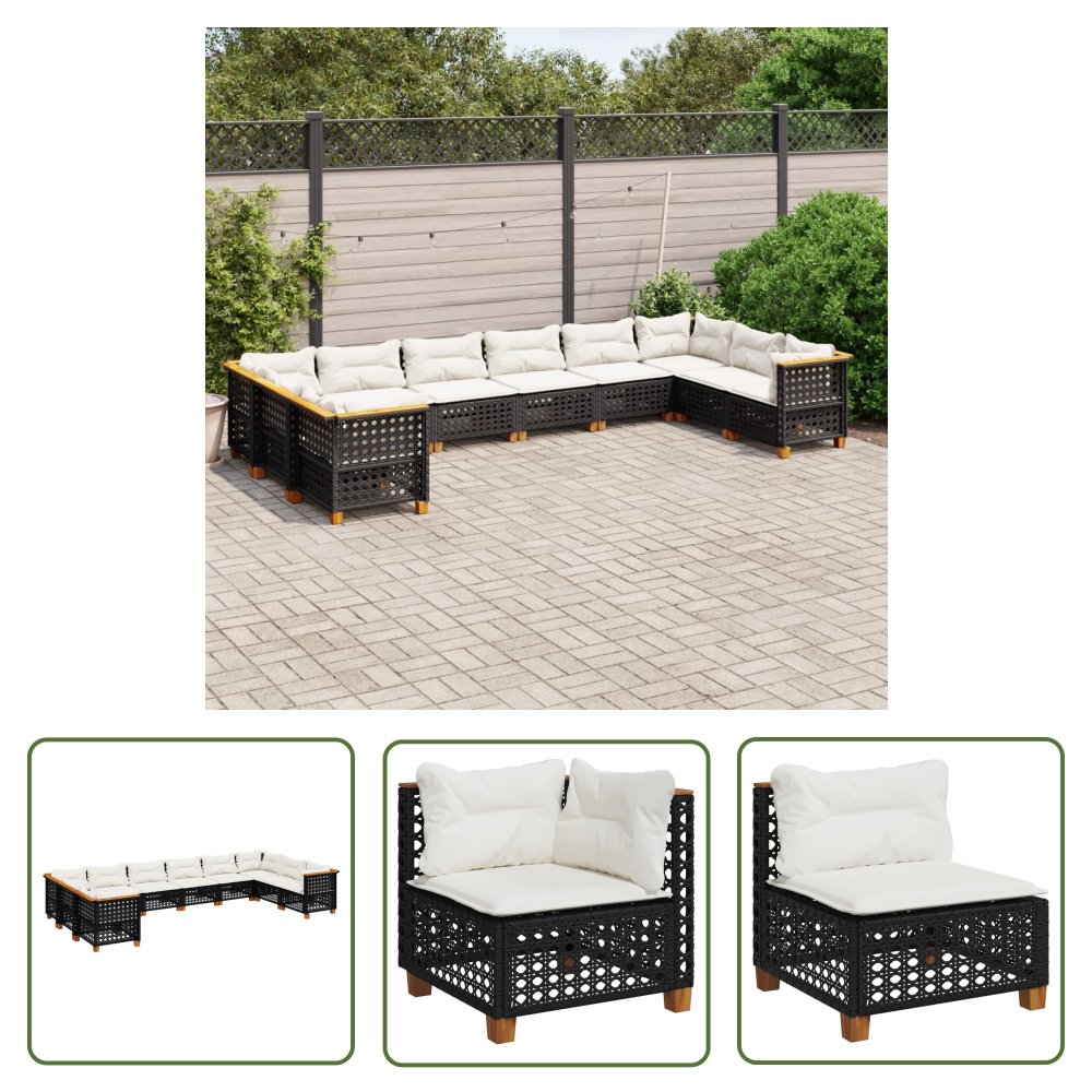 The Living Store 10-cz. zestaw wypoczynkowy do ogrodu - z poduszkami - czarny - Sofa Ogrodowa