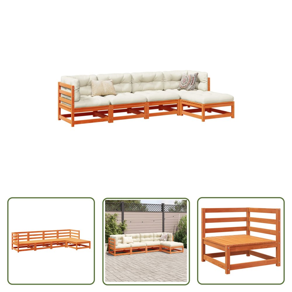 The Living Store 5-cz. zestaw mebli ogrodowych - woskowy brąz - drewno sosnowe - Zestaw Wypoczynkowy Do Ogrodu