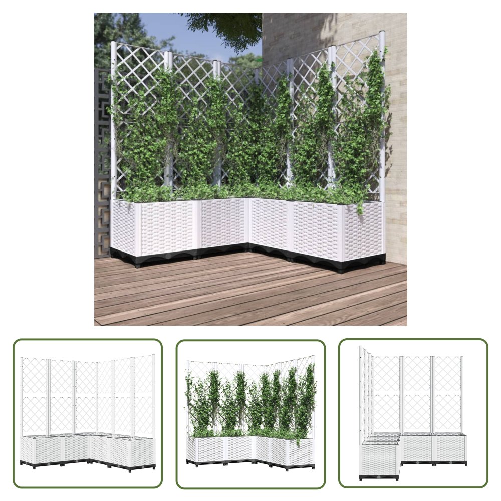 The Living Store Donica ogrodowa z kratką - biała - 120x120x136 cm - PP - Donica Ogrodowa