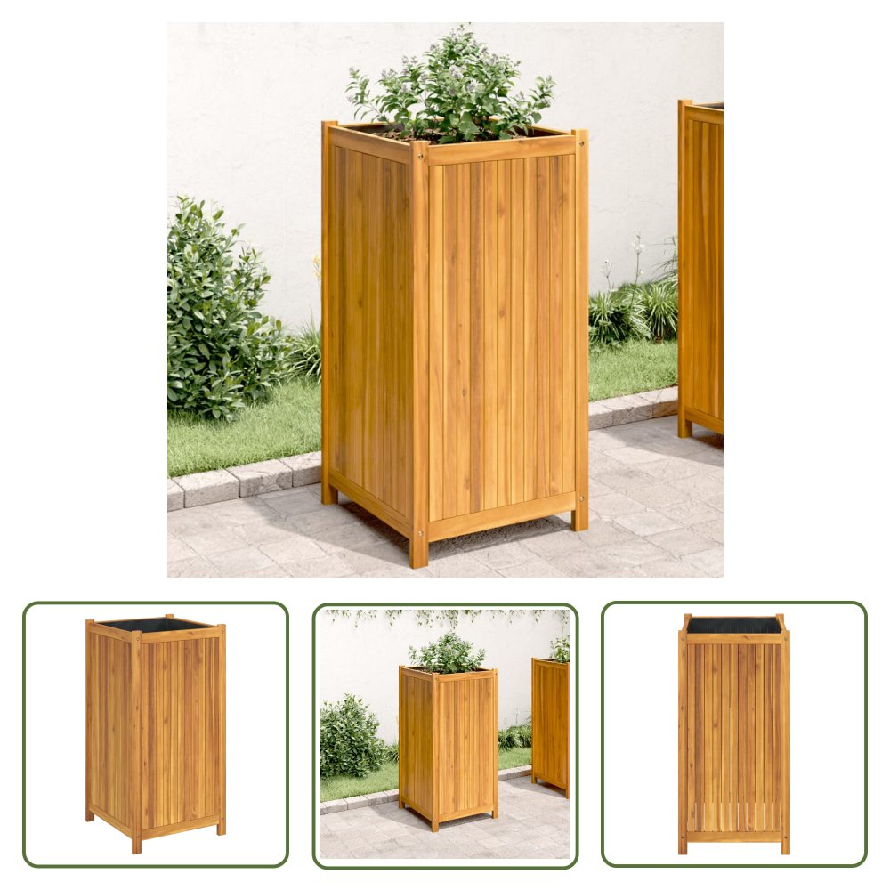 The Living Store Donica ogrodowa z wyściółką - 50x50x100 cm - lite drewno akacjowe - Donica