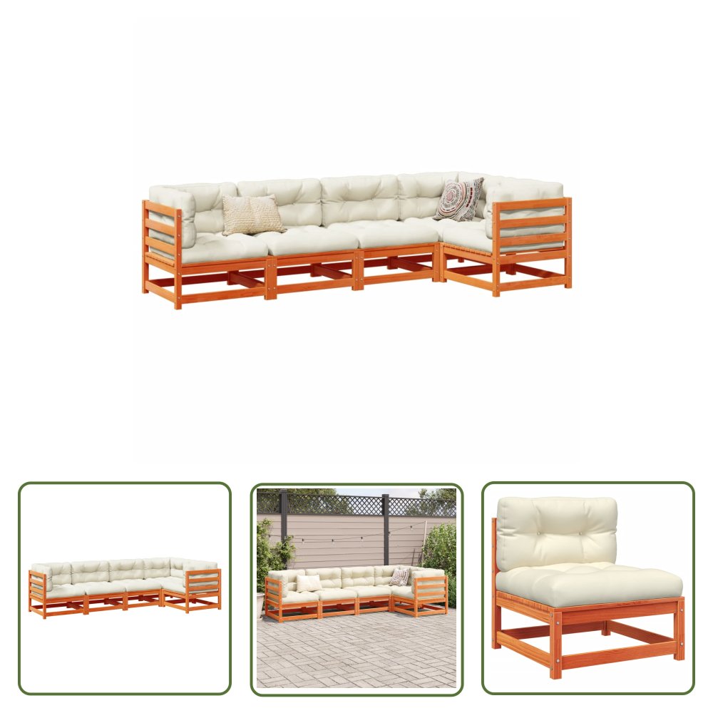 The Living Store 5-cz. zestaw mebli ogrodowych z poduszkami - woskowy brąz - sosna - Zestaw Wypoczynkowy Do Ogrodu