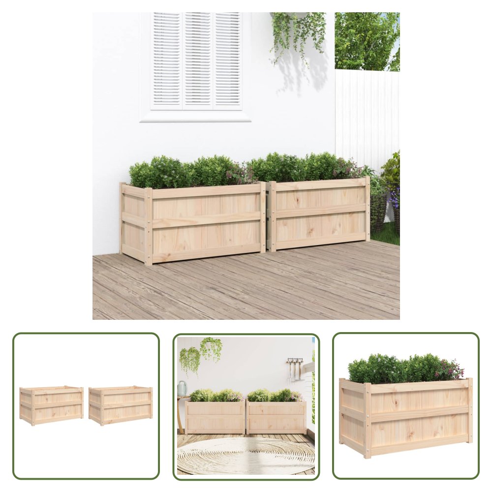 The Living Store Donice ogrodowe - 2 szt. - lite drewno sosnowe - Donica