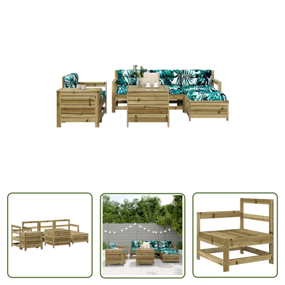 The Living Store 7-cz. zestaw wypoczynkowy do ogrodu - impregnowana sosna - Zestaw Wypoczynkowy Do Ogrodu