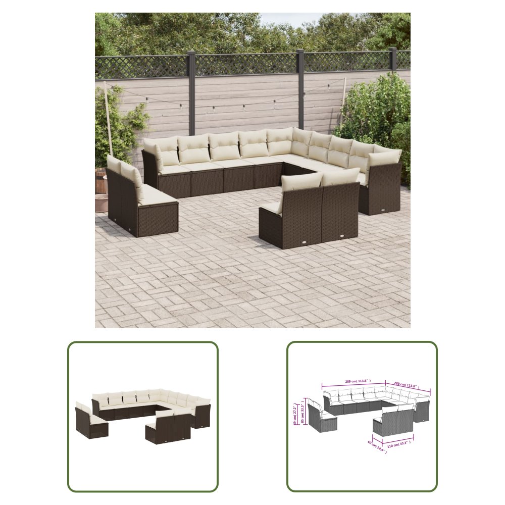 The Living Store 13-cz. zestaw mebli ogrodowych z poduszkami - brązowy polirattan - Sofa Ogrodowa
