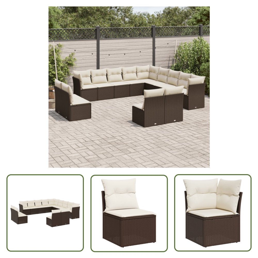 The Living Store 13-cz. zestaw mebli ogrodowych z poduszkami - brązowy polirattan - Sofa Ogrodowa
