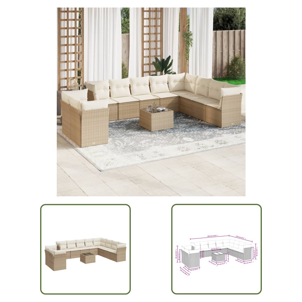 The Living Store 11-cz. zestaw mebli ogrodowych z poduszkami - beżowy - polirattan - Sofa Ogrodowa