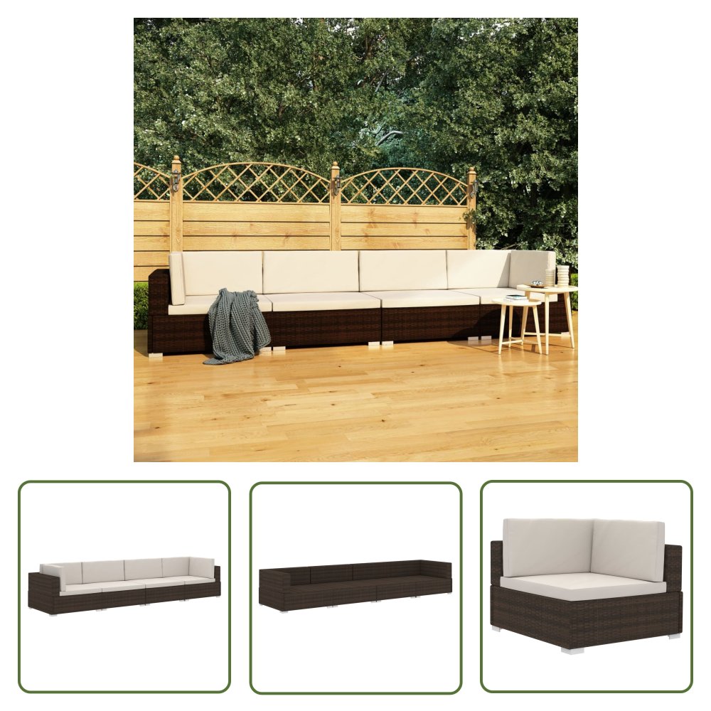 The Living Store 4-częściowa sofa do ogrodu - z poduszkami - polirattan - brązowa - Sofa Ogrodowa