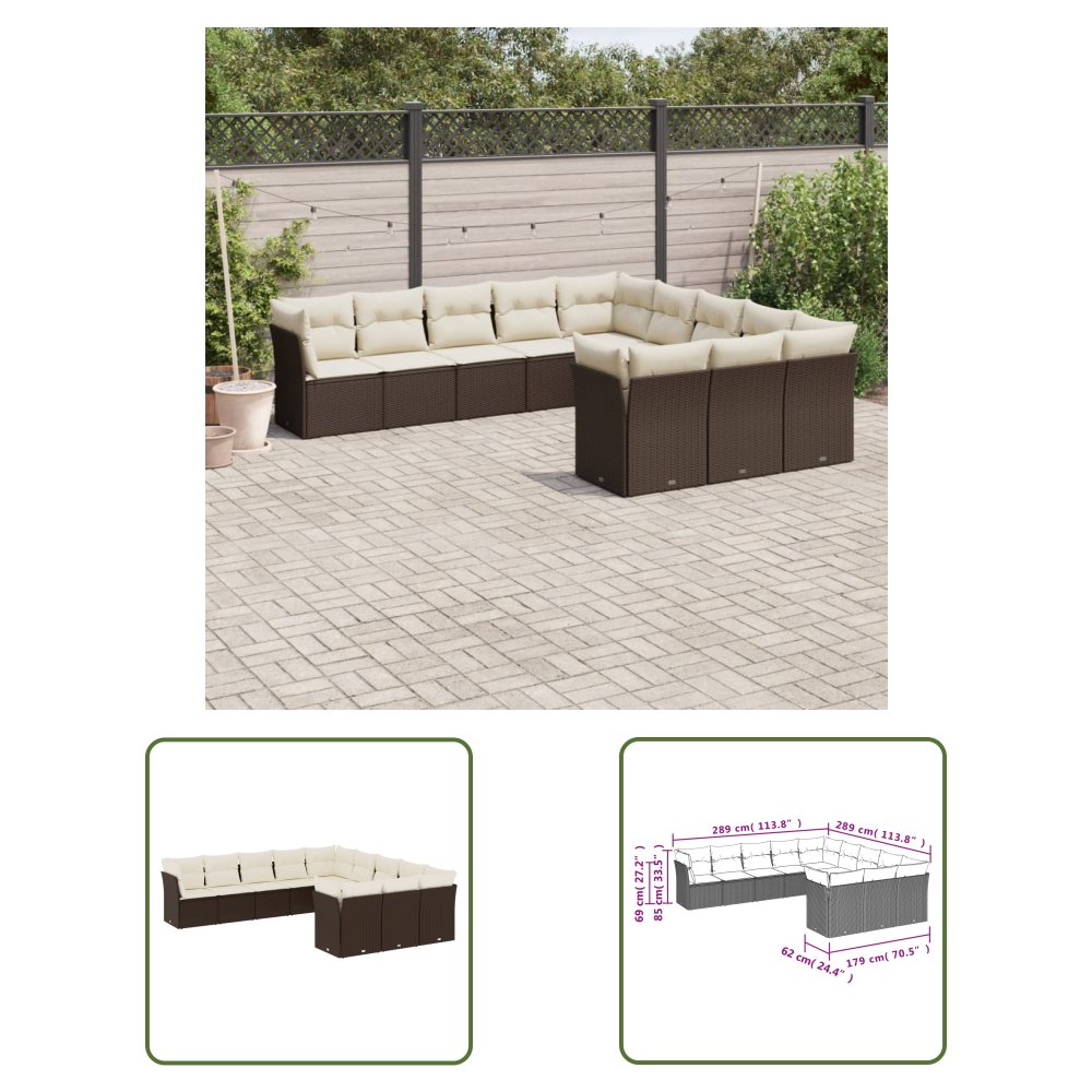 The Living Store 11-cz. zestaw mebli ogrodowych z poduszkami - brązowy - rattan PE - Sofa Ogrodowa