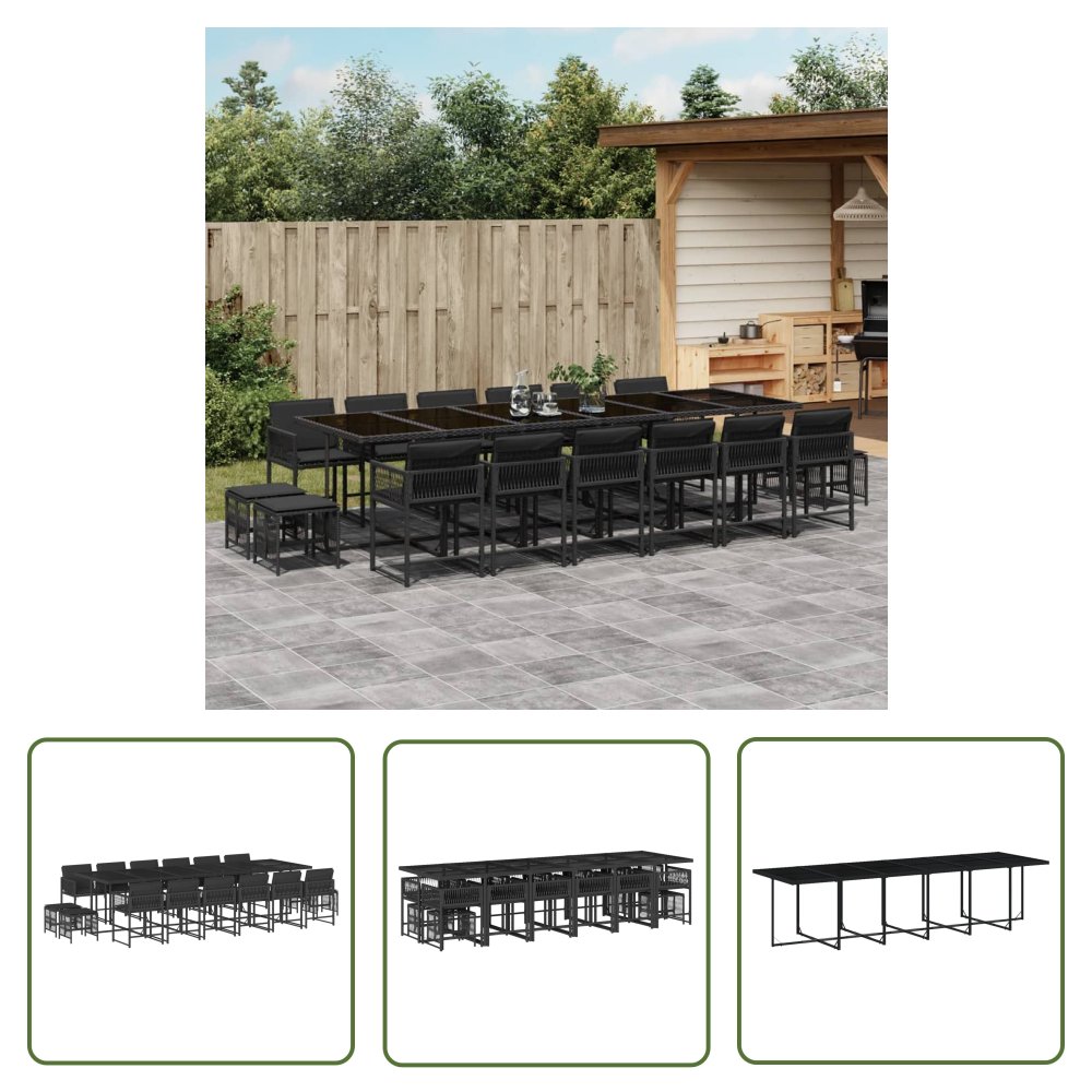 The Living Store 17-cz. zestaw mebli ogrodowych z poduszkami - czarny - rattan PE - Meble Ogrodowe