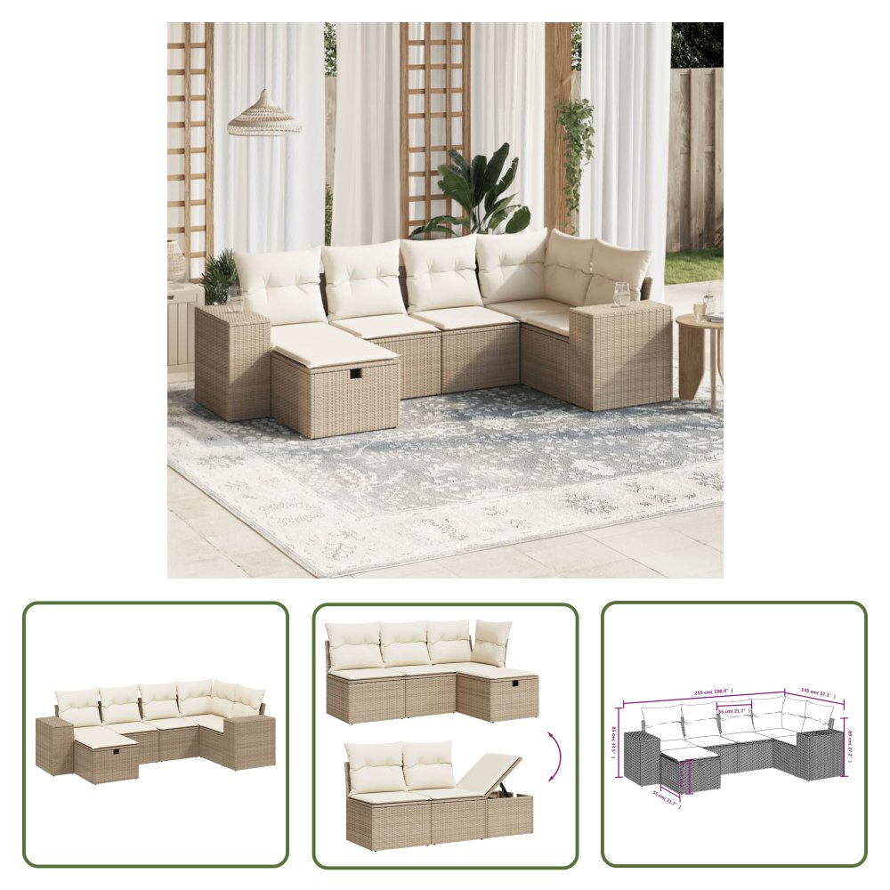 The Living Store 6-cz. zestaw mebli ogrodowych z poduszkami - beżowy - polirattan - Sofa Ogrodowa