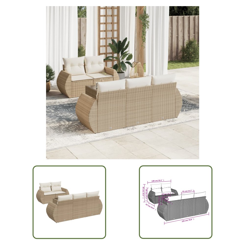The Living Store 6-cz. zestaw mebli ogrodowych z poduszkami - beżowy - polirattan - Sofa Ogrodowa
