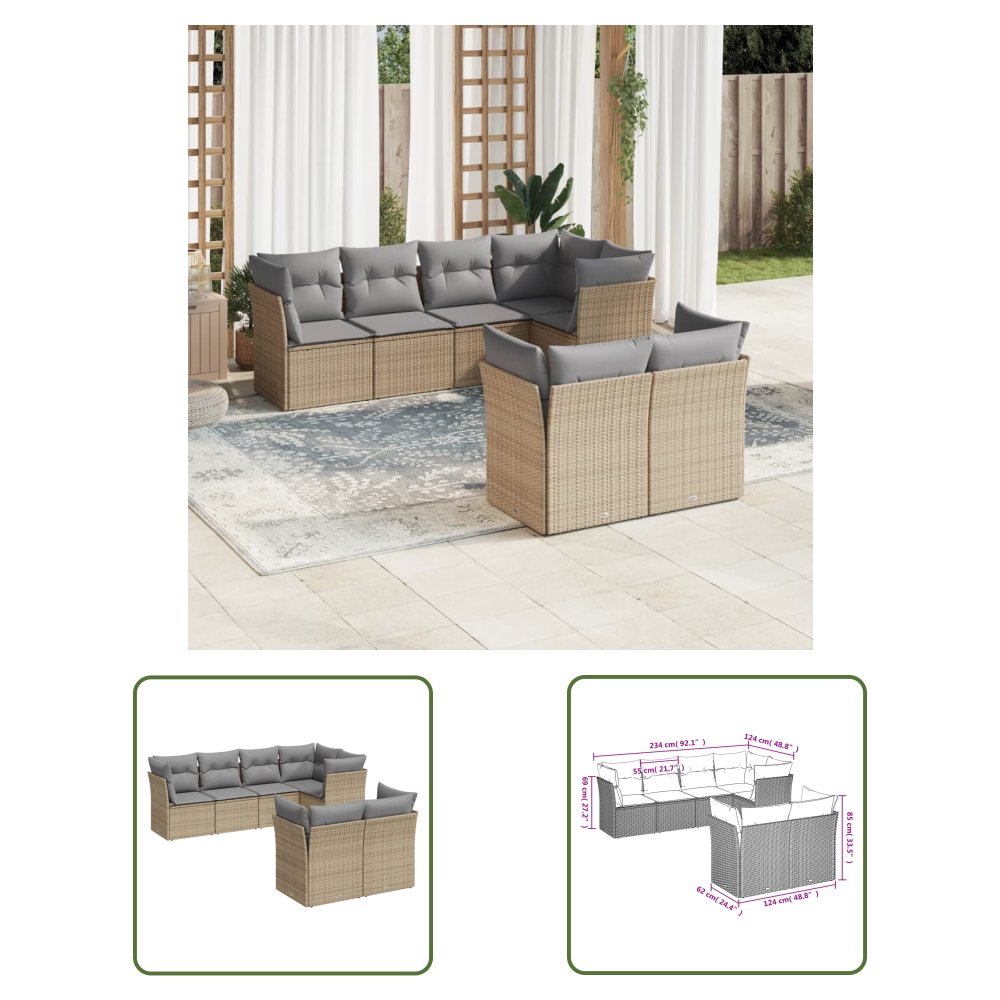 The Living Store 7-cz. zestaw wypoczynkowy do ogrodu - z poduszkami - beżowy - Sofa Ogrodowa
