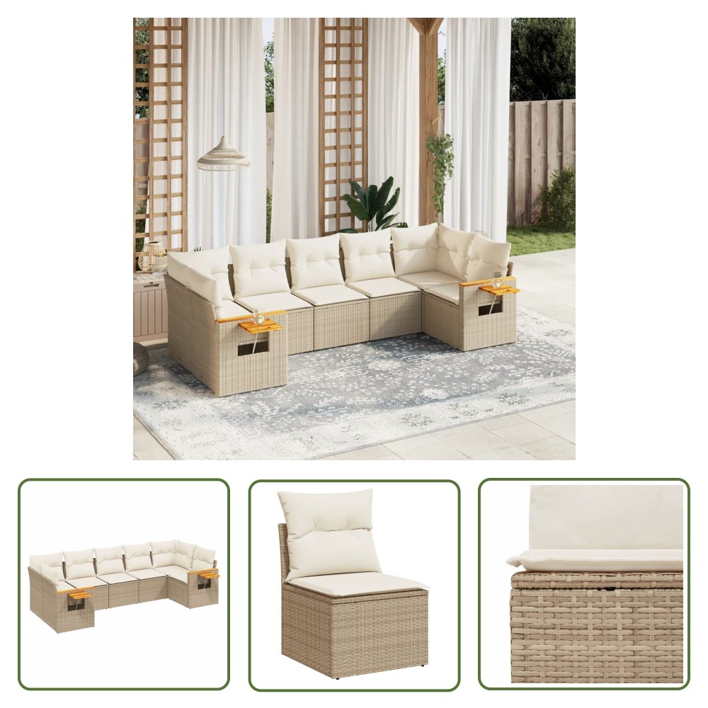 The Living Store 7-cz. zestaw wypoczynkowy do ogrodu - z poduszkami - beżowy - Sofa Ogrodowa