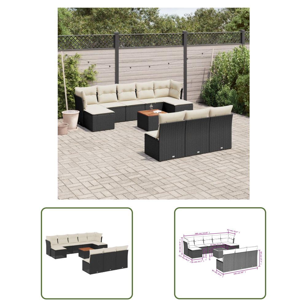 The Living Store 11-cz. zestaw wypoczynkowy do ogrodu - poduszki czarny rattan PE - Sofa Ogrodowa