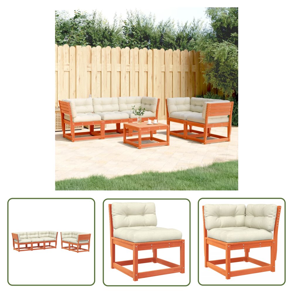 The Living Store 5-cz. zestaw mebli ogrodowych z poduszkami - woskowy brąz - sosna - Zestaw Wypoczynkowy Do Ogrodu