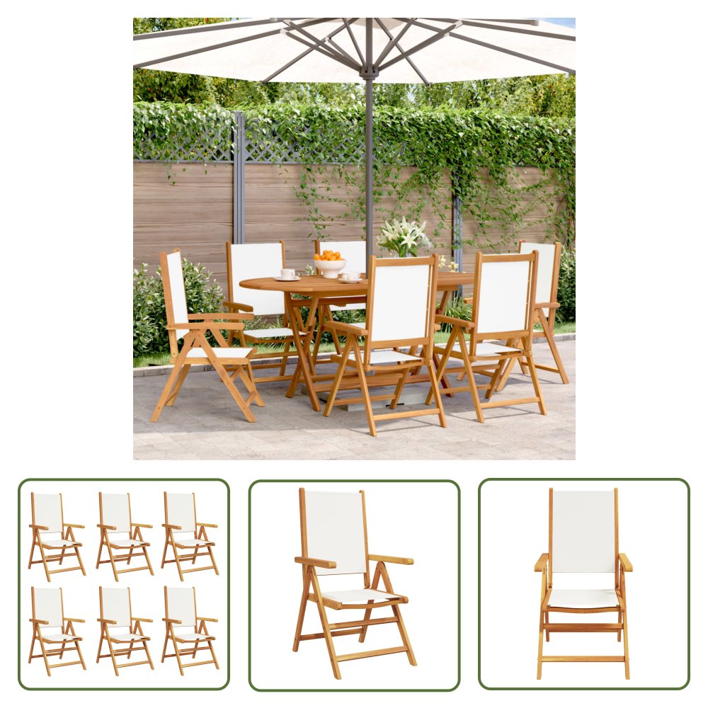 The Living Store Rozkładane krzesła ogrodowe - 6 szt. - kremowe - drewno i tkanina - Krzesła Ogrodowe