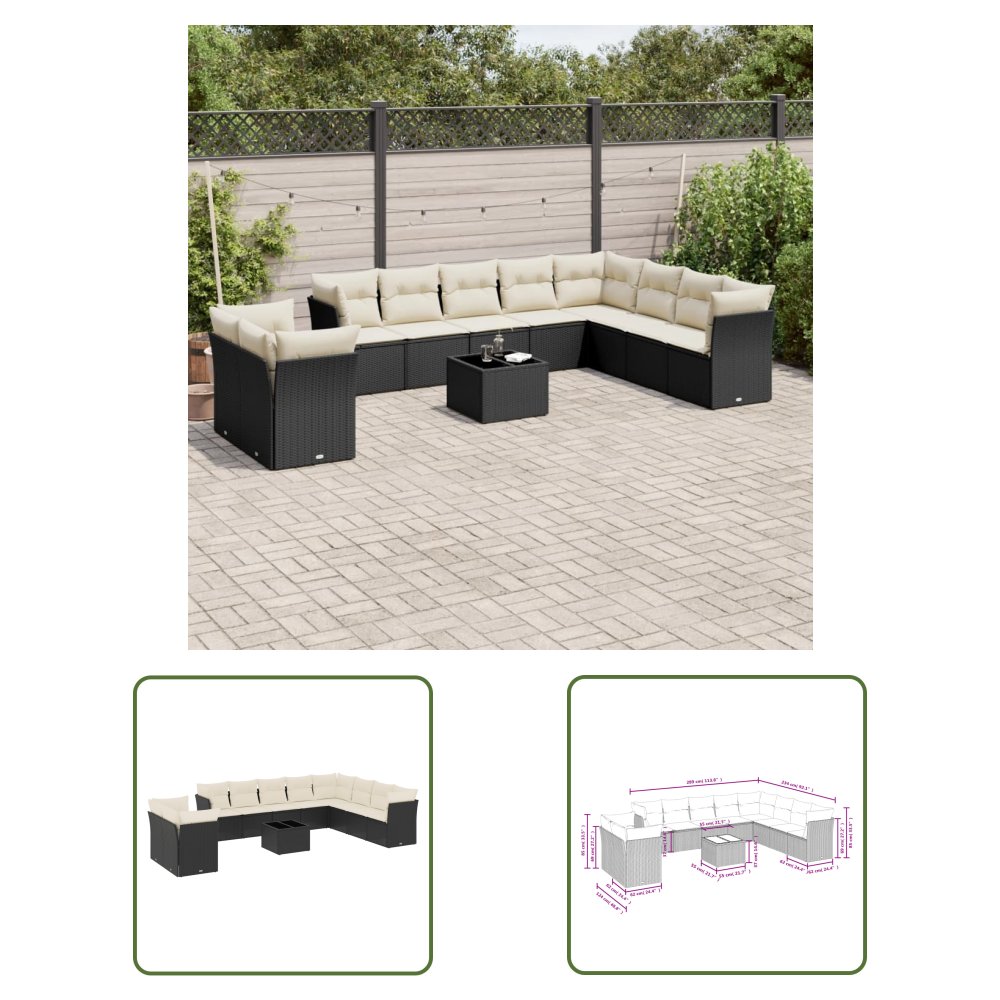 The Living Store 11-cz. zestaw wypoczynkowy do ogrodu - poduszki czarny rattan PE - Sofa Ogrodowa