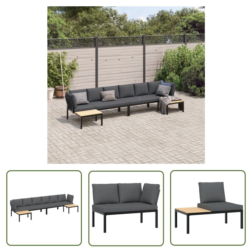 The Living Store 4-cz. zestaw mebli do ogrodu - z poduszkami - czarne aluminium - Zestaw Wypoczynkowy Do Ogrodu