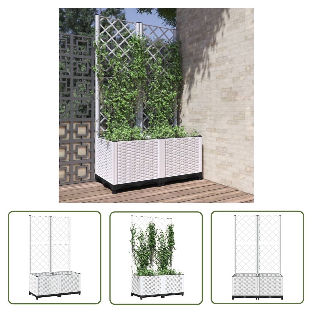 The Living Store Donica ogrodowa z kratką - biała - 80x40x136 cm - PP - Donica Ogrodowa