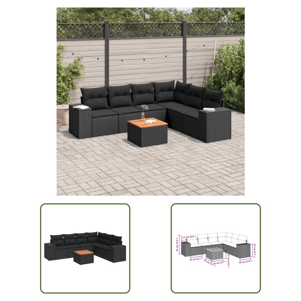 The Living Store 7-cz. zestaw wypoczynkowy do ogrodu - z poduszkami - czarny - Sofa Ogrodowa