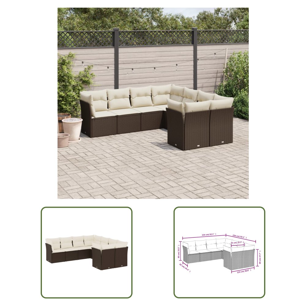 The Living Store 8-cz. zestaw wypoczynkowy do ogrodu - z poduszkami - brązowy - Sofa Ogrodowa