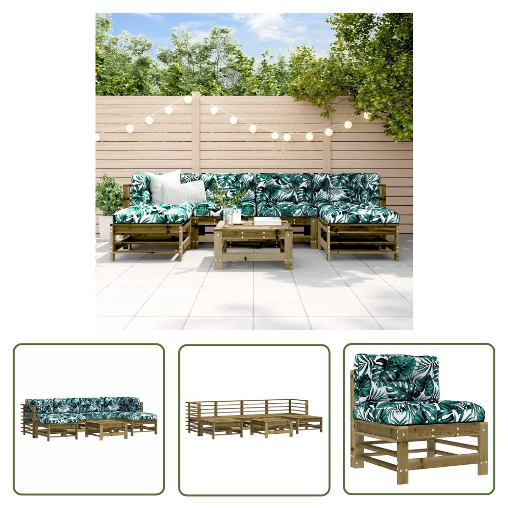 The Living Store 7-cz. zestaw mebli do ogrodu - z poduszkami - impregnowana sosna - Meble Ogrodowe