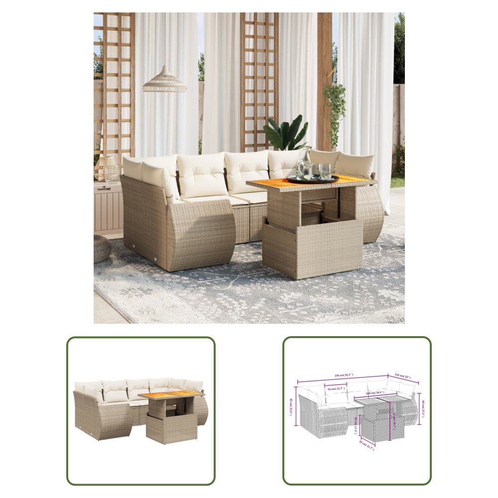 The Living Store 7-cz. zestaw wypoczynkowy do ogrodu - z poduszkami - beżowy - Sofa Ogrodowa