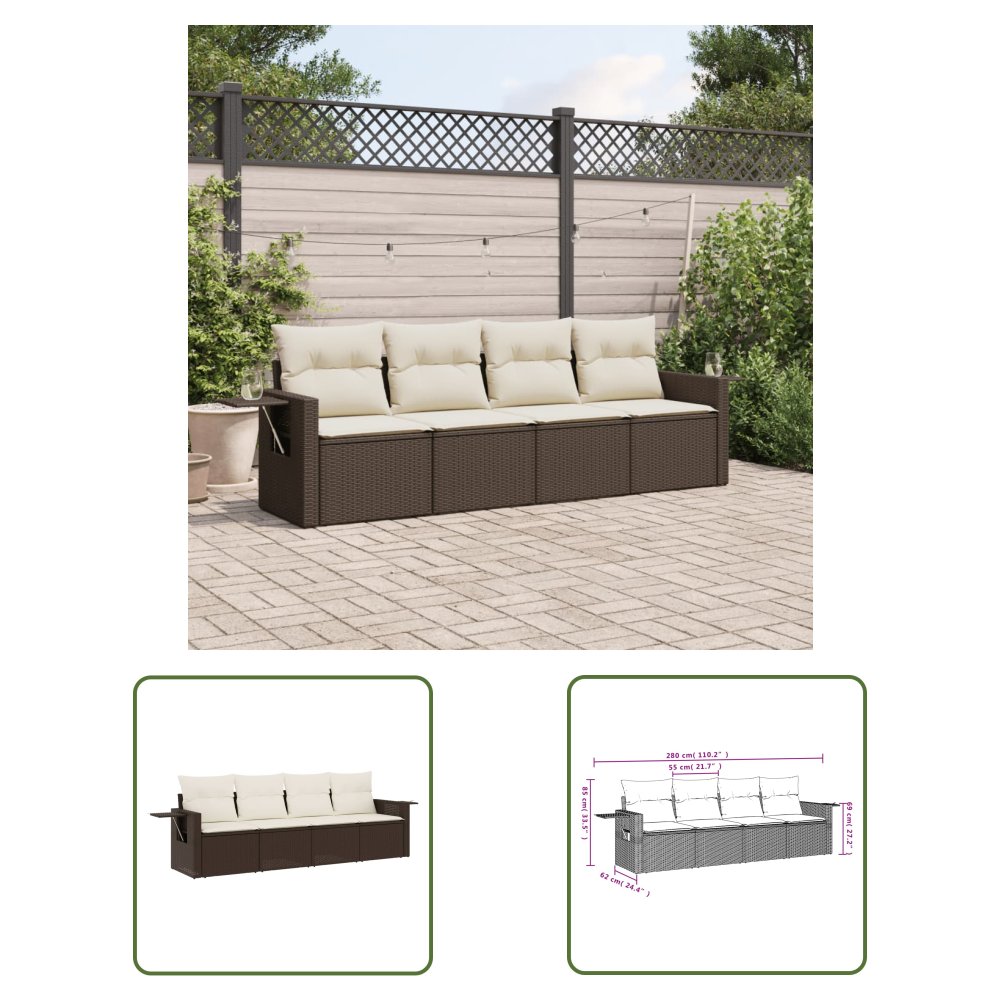 The Living Store 4-cz zestaw wypoczynkowy do ogrodu - poduszki - brązowy rattan PE - Sofa Ogrodowa