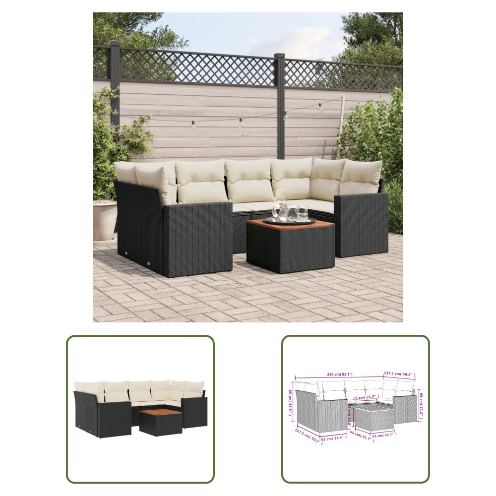 The Living Store 7-cz. zestaw wypoczynkowy do ogrodu - z poduszkami - czarny - Sofa Ogrodowa