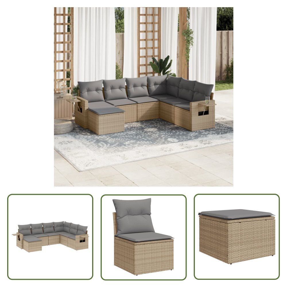 The Living Store 7-cz. zestaw wypoczynkowy do ogrodu - z poduszkami - beżowy - Sofa Ogrodowa