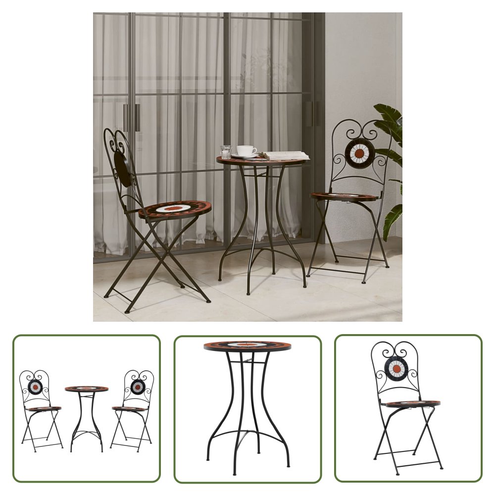 The Living Store Mozaikowy zestaw mebli bistro - terakotowo-biały - Meble Bistro