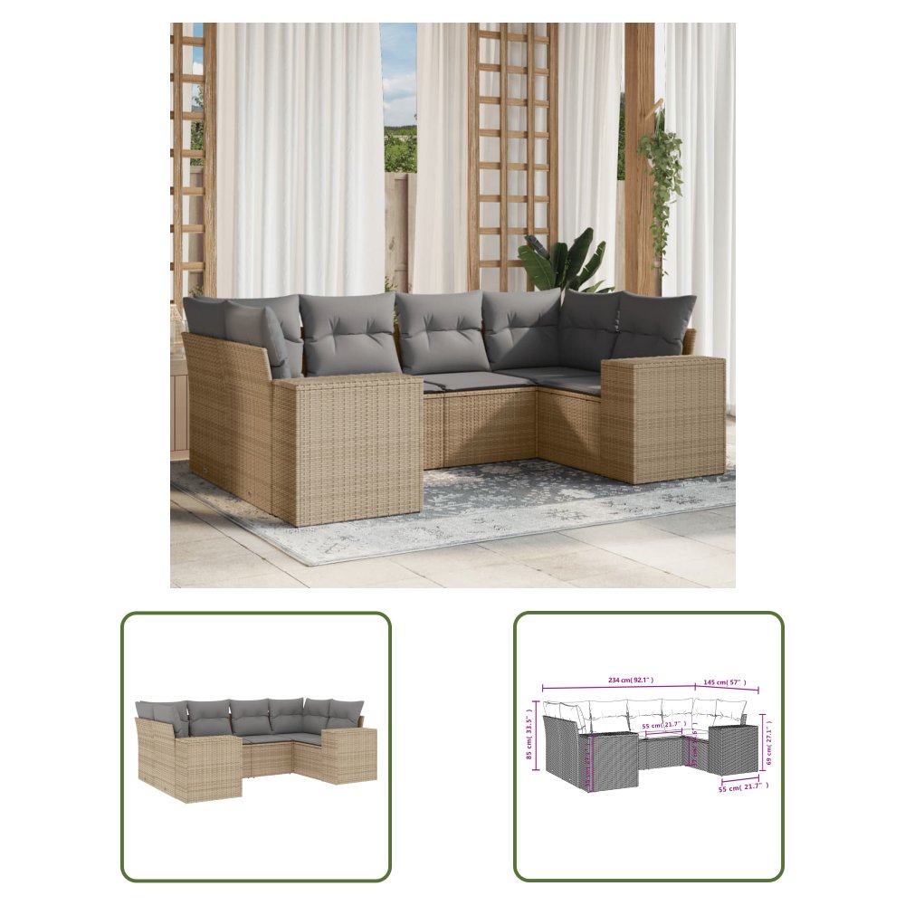 The Living Store 6-cz. zestaw mebli ogrodowych z poduszkami - beżowy - polirattan - Sofa Ogrodowa