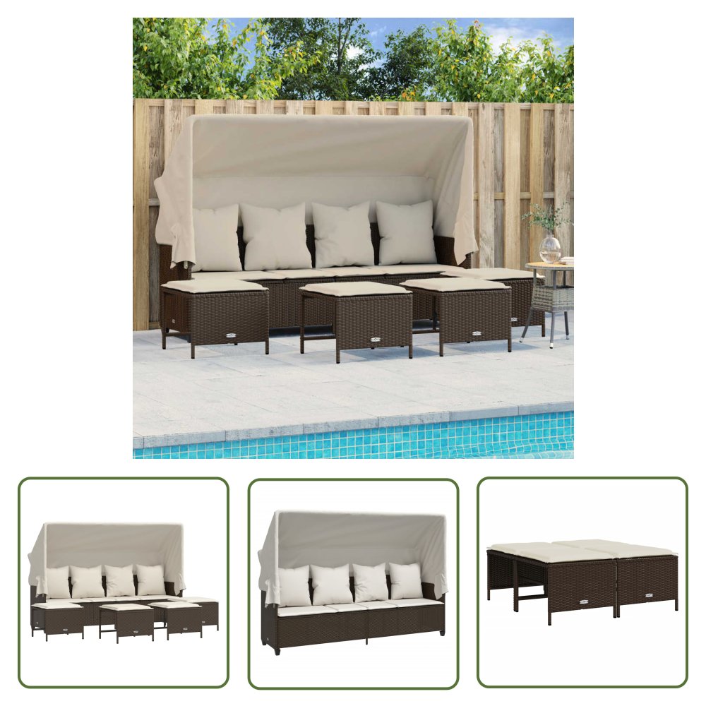 The Living Store 5-cz. zestaw mebli ogrodowych z poduszkami - brązowy - polirattan - Sofa Ogrodowa