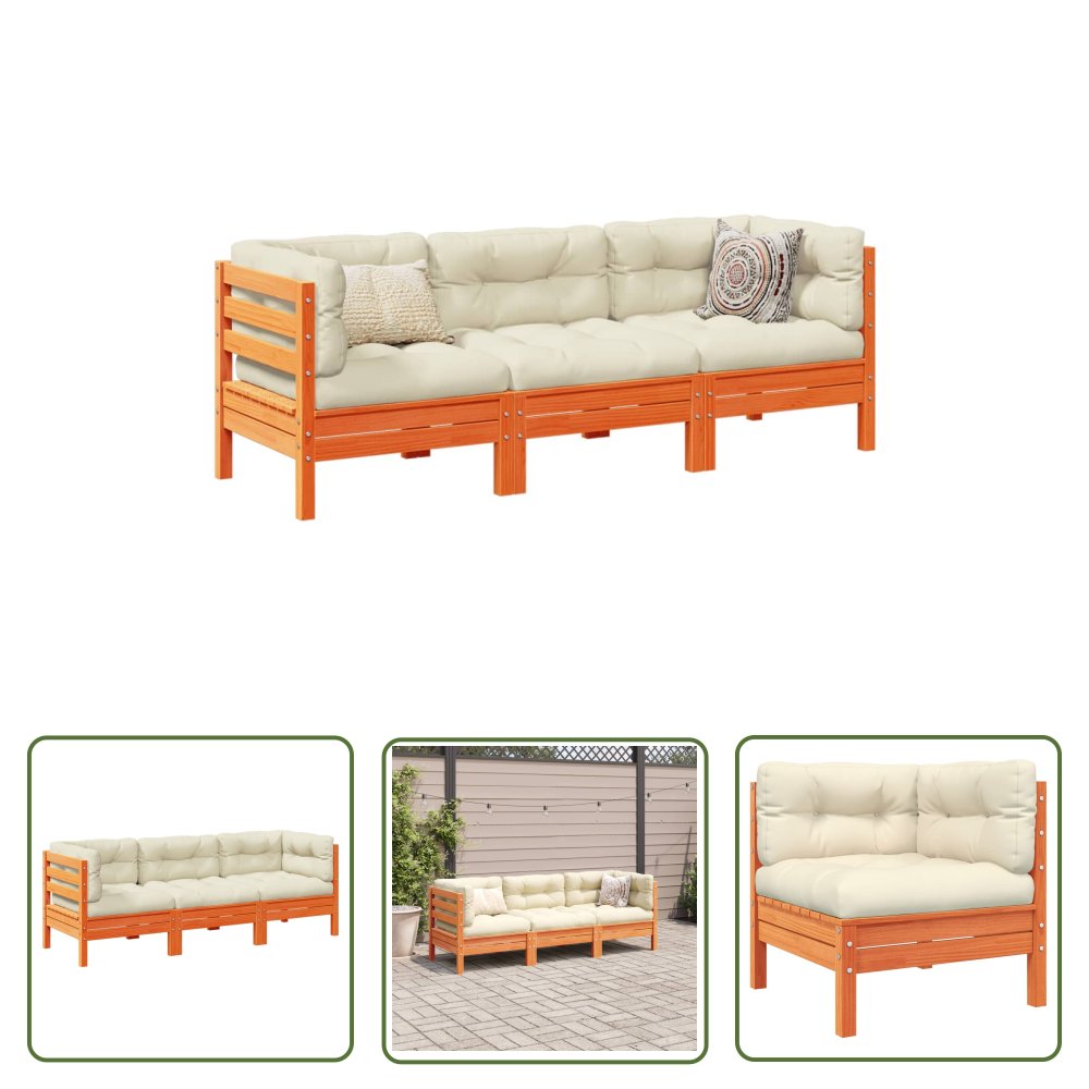 The Living Store 3-cz zestaw mebli ogrodowych z poduszkami - woskowy brąz - sosna - Zestaw Wypoczynkowy Do Ogrodu