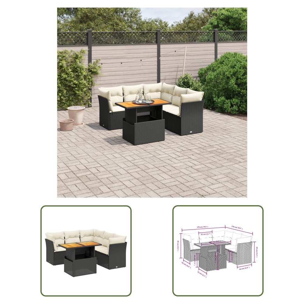 The Living Store 5-cz. zestaw wypoczynkowy do ogrodu - poduszki - czarny rattan PE - Sofa Ogrodowa