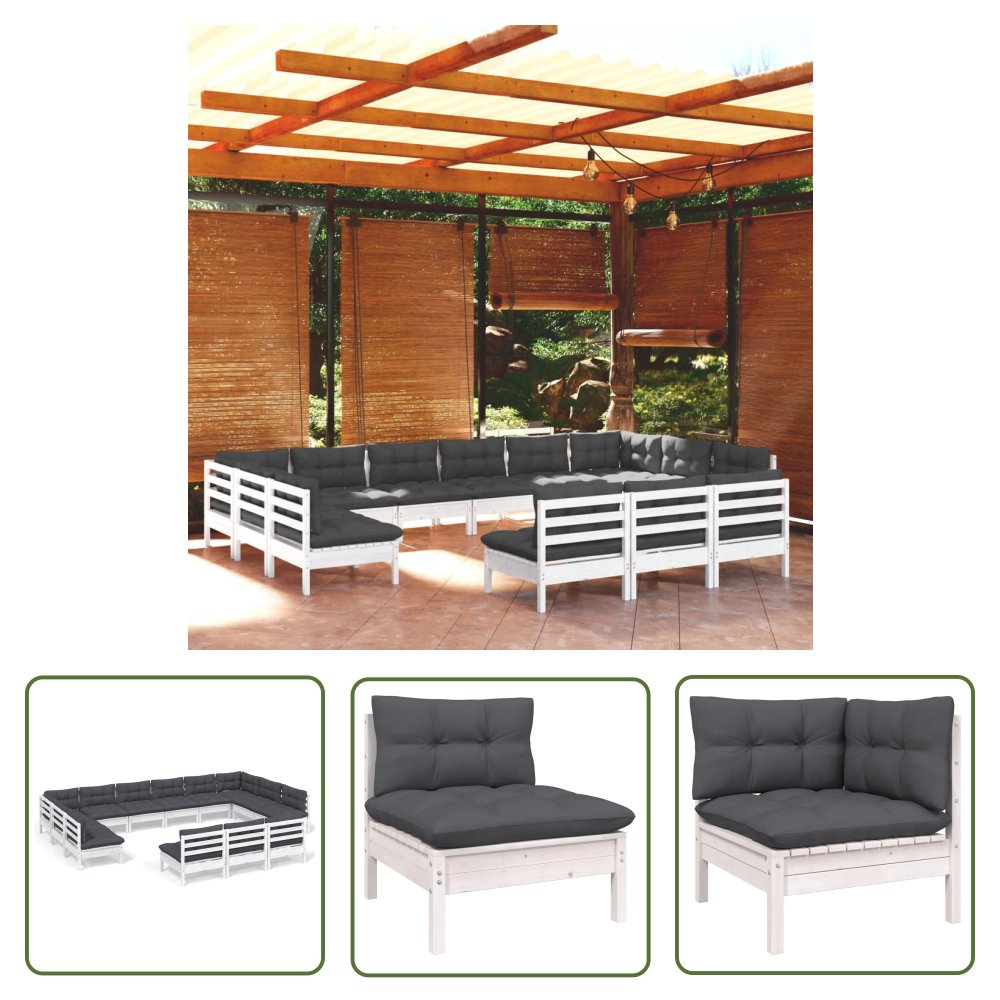 The Living Store 13-cz. zestaw wypoczynkowy do ogrodu - z poduszkami - biały - Zestaw Wypoczynkowy Do Ogrodu