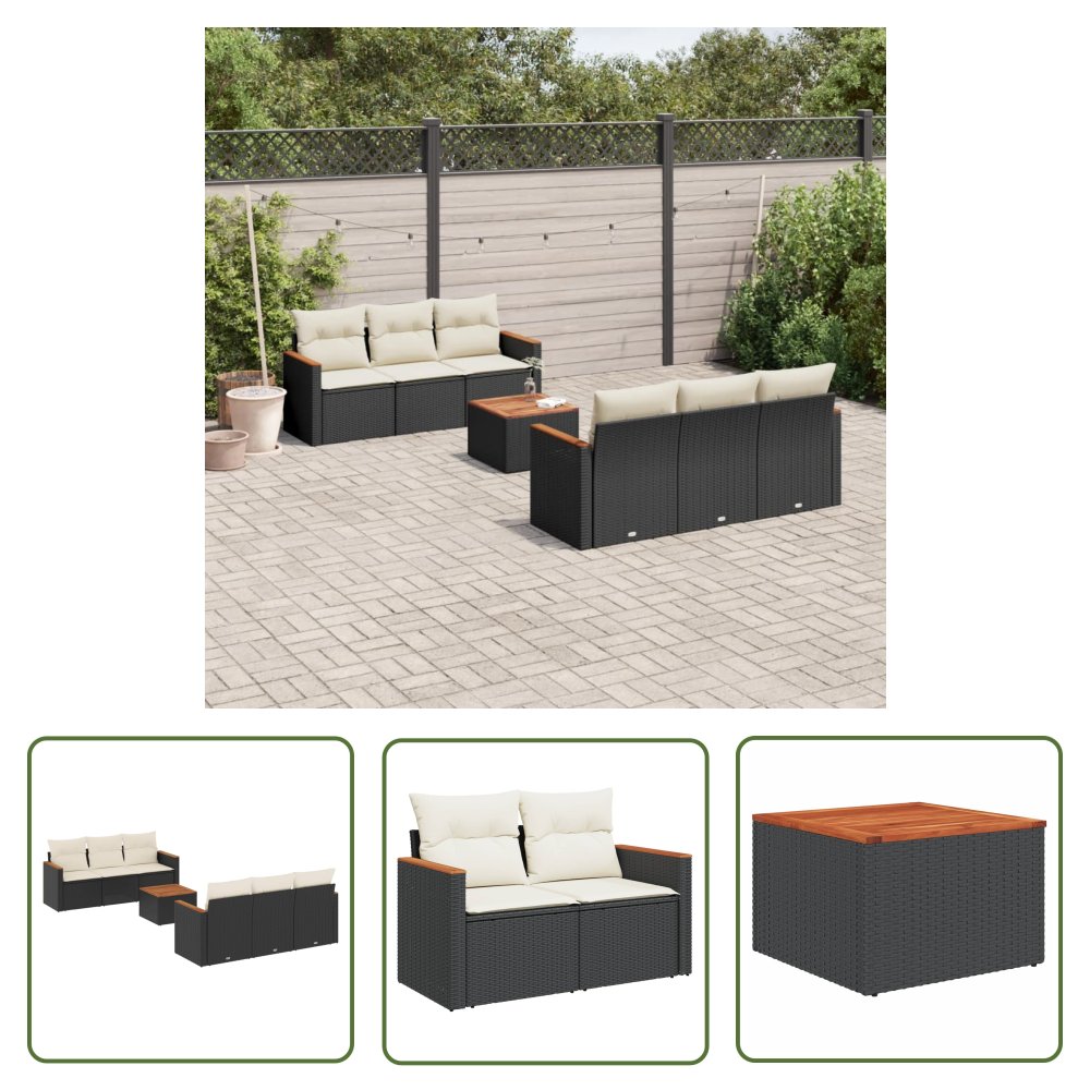 The Living Store 7-cz. zestaw wypoczynkowy do ogrodu - z poduszkami - czarny - Sofa Ogrodowa